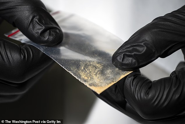 Pictured: A Nitazene powder sample at the Center for Forensic Science Research and Education in the US in 2023
