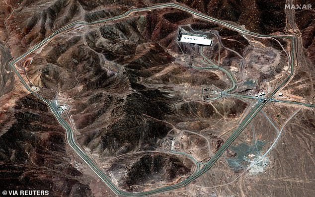 Pictured: A satellite view of the Fordo nuclear facility, which is in the northwest of Iran