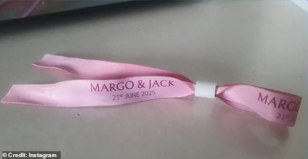 Pink ribbon bracelets that read 'Margo & Jack 21st June 2025' were allegedly handed out at the 'ceremony'