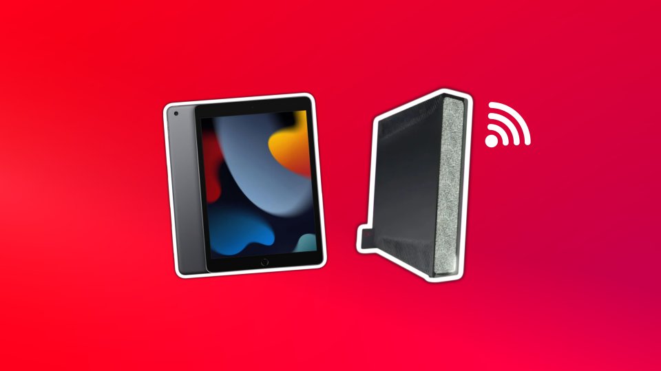 Illustration of a tablet and wifi modem.