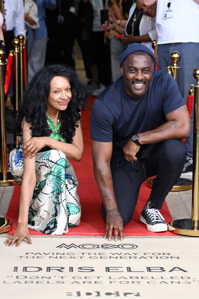Kanya King CBE and Idris Elba at a MOBO Paving the Way Stone photocall.