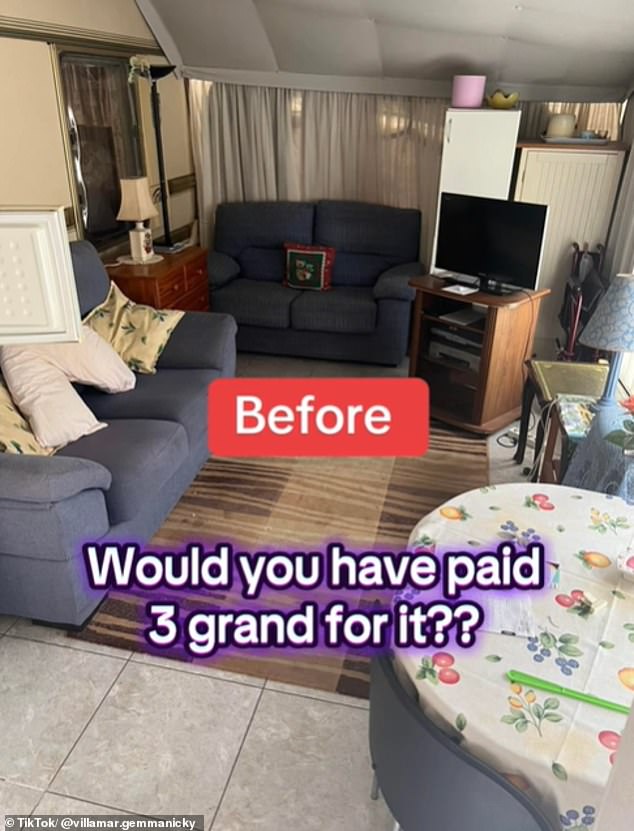 The couple have renovated the caravan's interiors, which was previously empty for seven years (pictured before renovations)