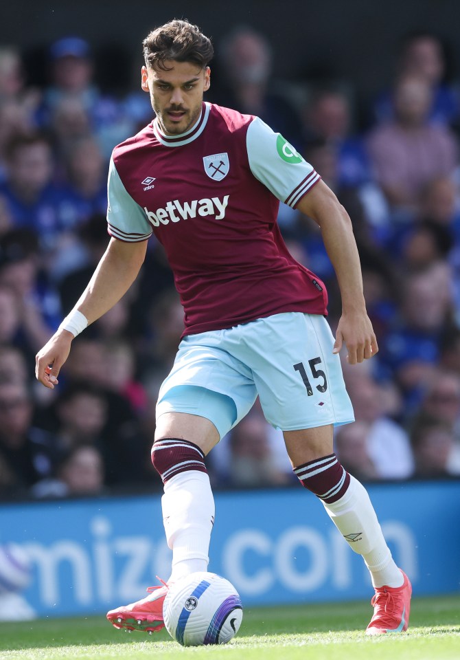 Konstantinos Mavropanos of West Ham United playing soccer.