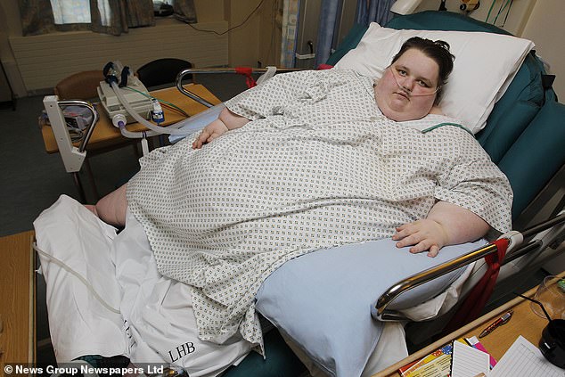 Georgia Davis, pictured at the Prince of Wales Hospital in Merthyr South Wales when she was 19 years old and weighed 56st