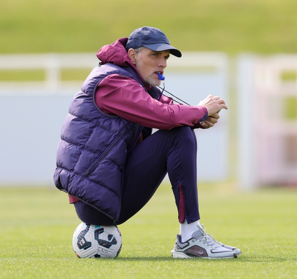 Thomas Tuchel, Head Coach of England, at a training session.