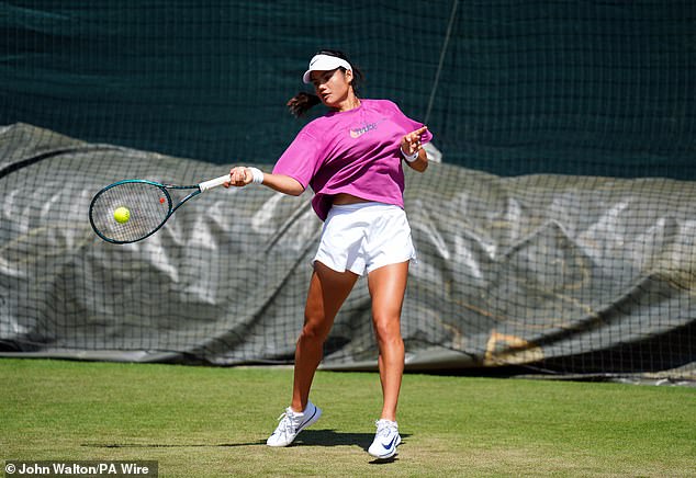Emma Raducanu was seen wearing a purple training top similar to one worn by Carlos Alcaraz