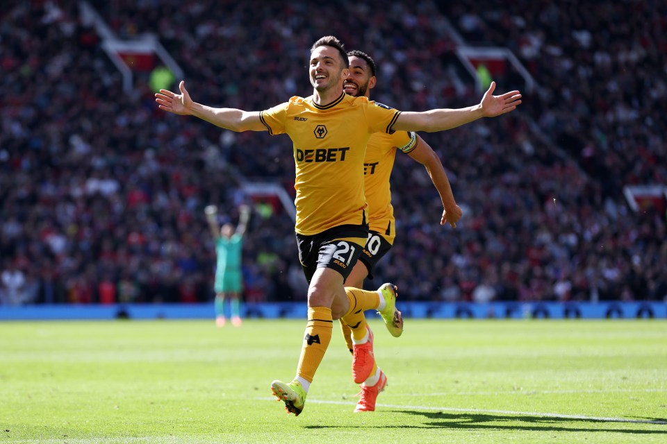 Pablo Sarabia of Wolverhampton Wanderers celebrating a goal.