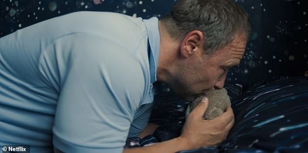 Eddie Miller, played by Stephen Graham, sobs on his son Jamie's bed at the end of the Netflix drama, Adolescence