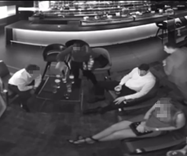 The footage shows Mr Correia walking over towards the waiter