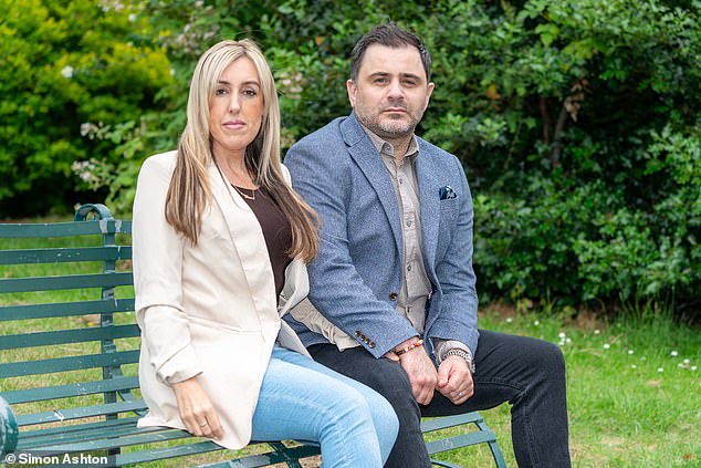 Father-of-two Simon Correia, 48, (right) was hauled before the courts after being falsely accused of intimately groping and touching the waiter’s bottom. Right, his wife Clare, 45