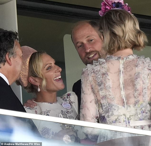 There were hugs for Prince William too, as Zara, 44, and her cousin, 42, were seen with their arms around each other while chatting merrily
