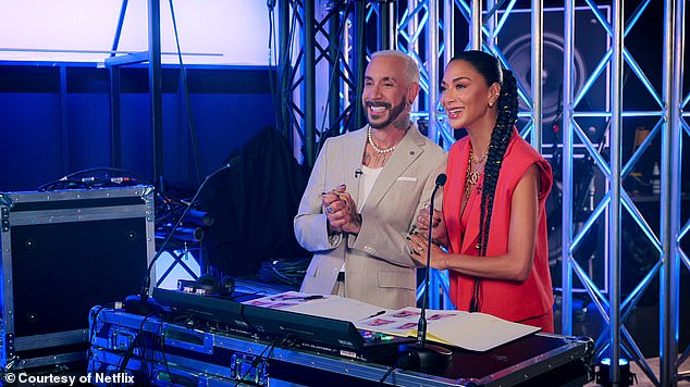 Before the competition starts, show host Backstreet Boys' AJ McLean (left) appears on screen with the tribute