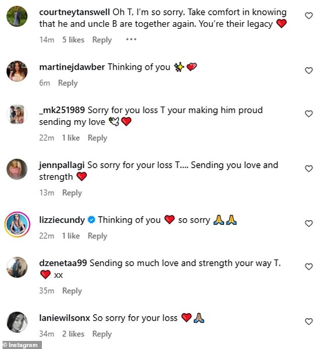 The singer's heartfelt post was met with a plethora of sympathetic messages from her showbiz pals and followers