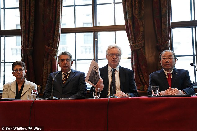 Neonatologist Professor Neena Modi, Letby's barrister Mark McDonald, Sir David Davis MP and retired medic Dr Shoo Lee, during a press conference to announce 'new medical evidence' which they say casts doubts on her convictions