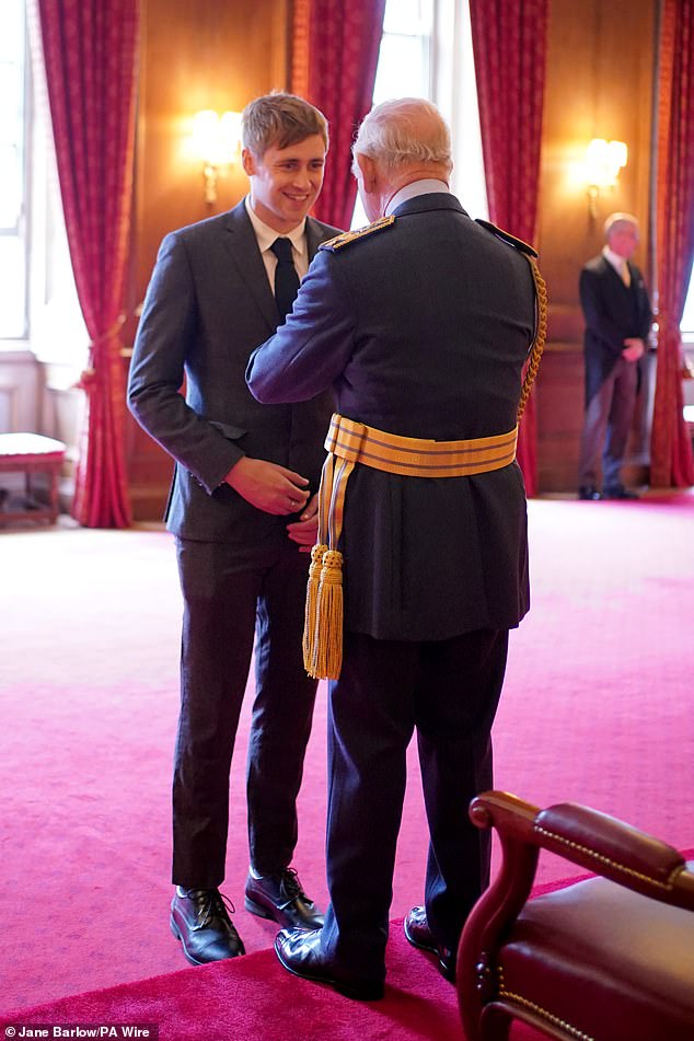Stephen Clegg, from Edinburgh, is made a Member of the Order of the British Empire by King Charles III during an investiture ceremony at the Palace of Holyroodhouse, Edinburgh. The honour recognises services to swimming