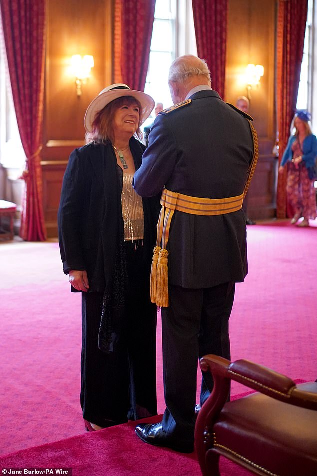 Dame Barbara Rae, from Edinburgh, Artist, Colourist and Master Printmaker, is made a Dame Commander of the British Empire by King Charles III during an investiture ceremony at the Palace of Holyroodhouse