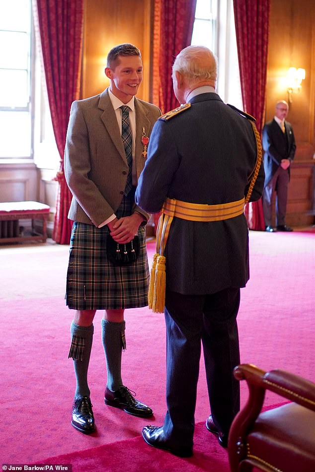 Duncan Scott, from Stirling, is made an Officer of the Order of the British Empire by King Charles III during an investiture ceremony at the Palace of Holyroodhouse, Edinburgh. The honour recognises services to swimming