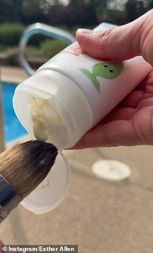 When it comes to putting on sunscreen, she suggested using a makeup brush to apply it, noting that it's 'way easier' and makes less of a mess.