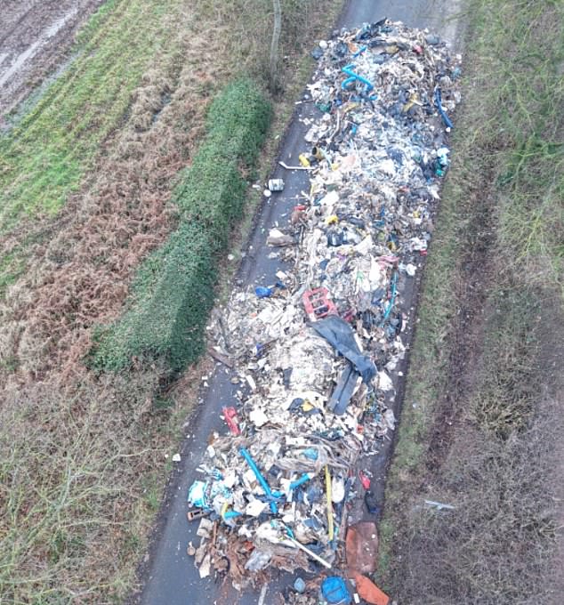 The eight-foot-high mound of rotting waste became a blot on the landscape at Curborough, near Lichfield in Staffordshire