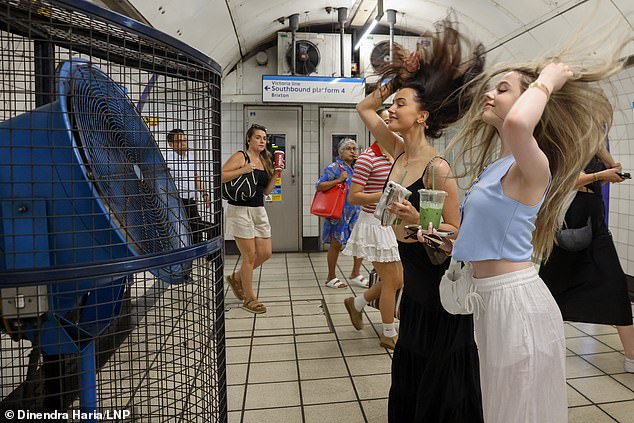 Giant fans like these are rolled out across the Tube network at major stations to help keep busy areas cool