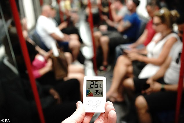 The temperatures MailOnline recorded on the Tube were similar to those during the 2022 heatwave, when carriage temperatures hit almost 36C (pictured)