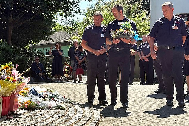 Representatives of Essex Fire and Rescue lay flowers for Leonna Ruka at Chalkwell Park on Monday