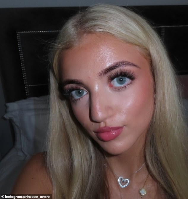 The daughter of Katie Price and Peter Andre , who turned 18 this week, snapped some photographs in her bedroom showing off her glamorous palette of make-up