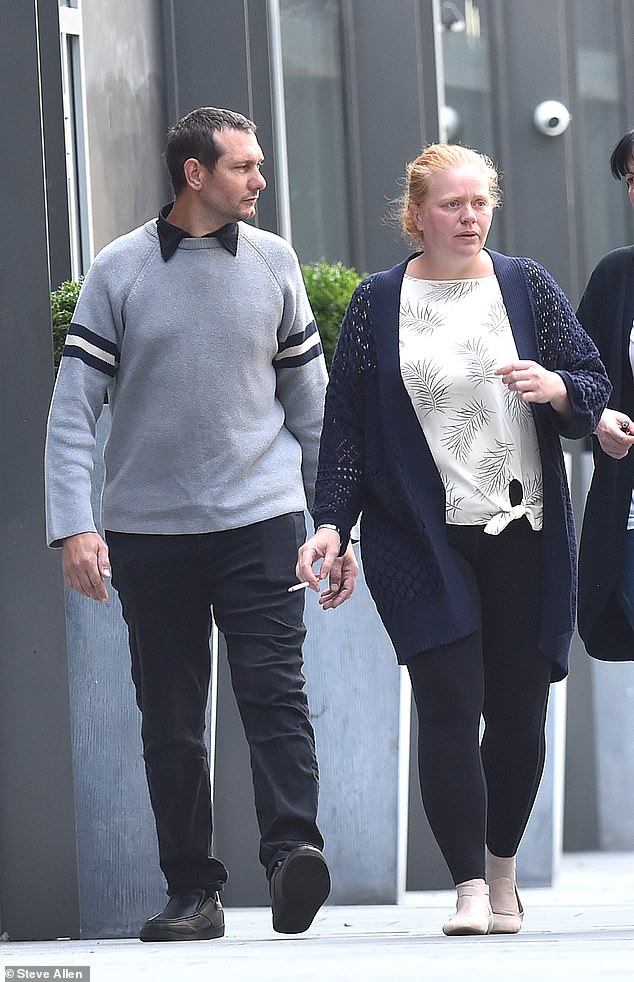 Daniel's parents Mark Twigg, 43, (left) and Joanne Bedford, 37, (right) pictured arriving for a previous court hearing, both deny charges of gross negligence manslaughter and being in charge of a dog that was dangerously out of control