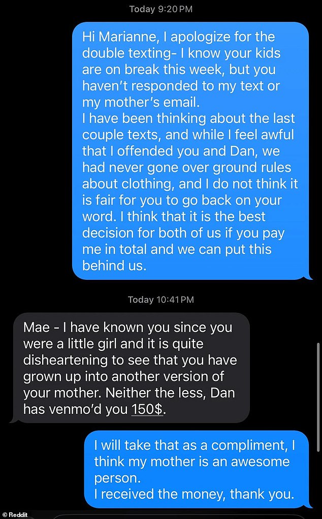 A series of text messages posted to social media details the back and forth the 15-year-old had with the parents of the two girls the teenage was babysitting