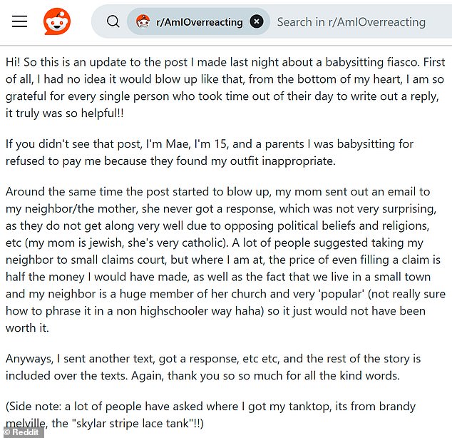 The teen posted an update on how the situation was finally resolved