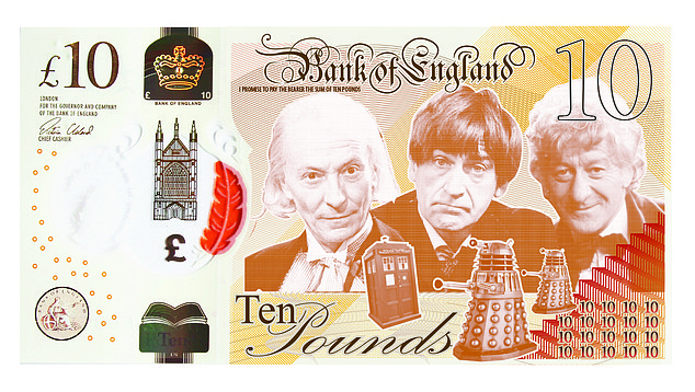 A possible £10 featuring Doctor Whos from the past as well as Daleks and the Tardis
