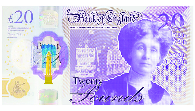 Emmeline Pankhurst, who organised the British suffragette movement for women's right to vote, on a potential £20 note