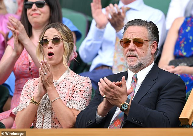 A host of celebrities braved the heat to watch the second day's action. Pictured: Britney Theriot and Russell Crowe