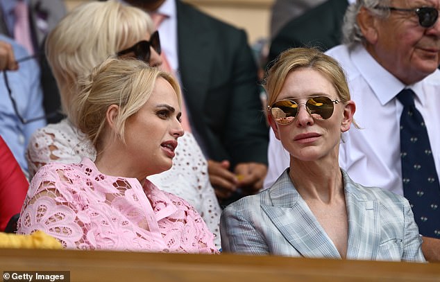 Pictured: Actresses Rebel Wilson and Cate Blanchett in the Royal Box prior to Ladies' Singles first round match
