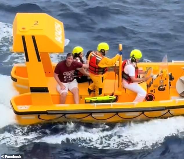 The father (left) jumped in seconds after his daughter fell over the side of the ship, and kept them afloat for 20 minutes until help arrived