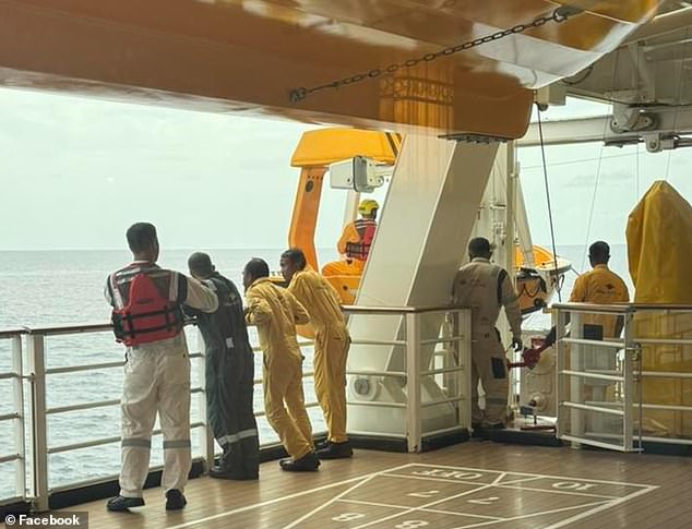Another passenger said a crew member told her a different story - that the girl was climbing on the railings and fell in while her parents were distracted playing shuffleboard (pictured)