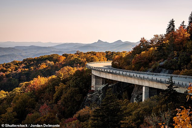 The 469-mile scenic route connects Virginia and North Carolina, linking Shenandoah National Park to Great Smoky Mountains National Park. Pictured: Lynn Cove Viaduct