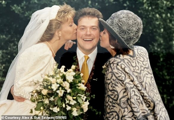 Alex & Sue Tatham on their wedding day with Cilla Black in 1991