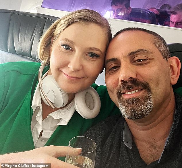 Ms Giuffre escaped Epstein's influence after she met her husband-to-be Robert (pictured together) while on a masseuse training course in Thailand, that Epstein had paid for