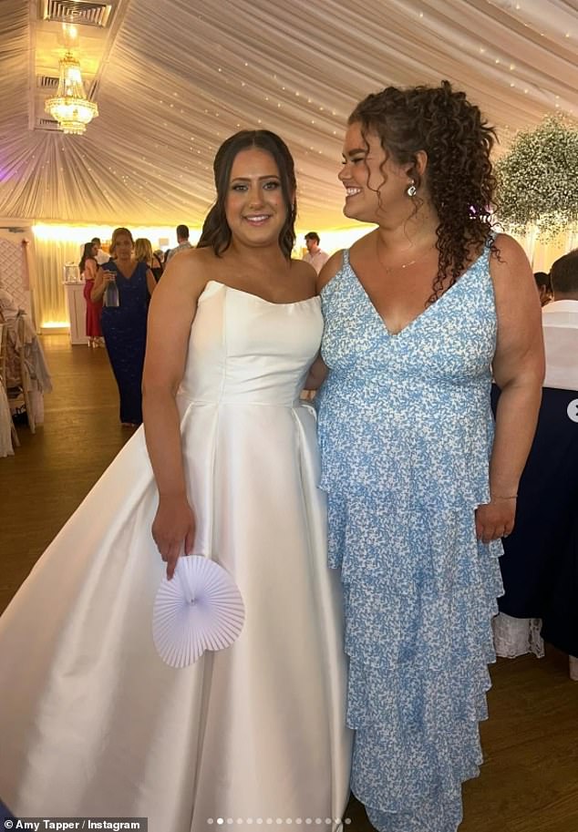 Amy beamed in snaps as she posed with the bride at the celebrations
