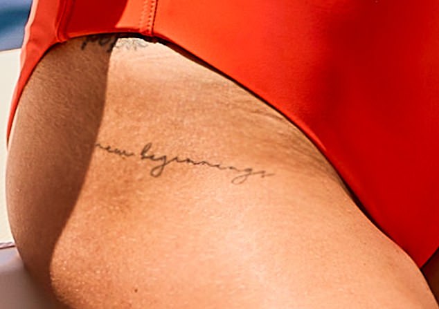 Fearne appears to have had 'New beginnings' tattooed on her upper thigh following her split from Jesse Wood