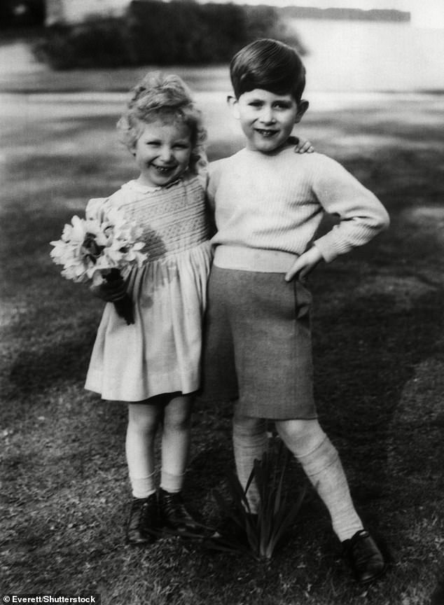 Princess Anne, 3, and Prince Charles, 5, in Windsor in 1954