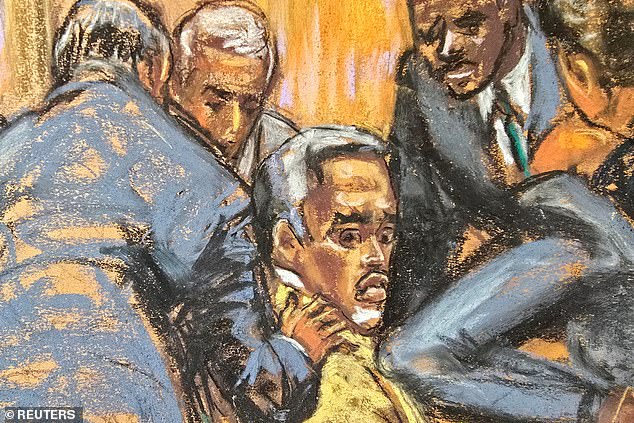 Combs was depicted in a court sketch on Tuesday looking visibly panicked after the jury announced they had reached a consensus on four of the five charges
