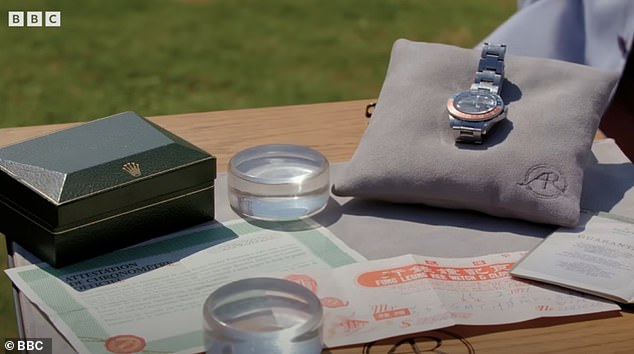 'What is so lovely about this is that you have got all the paper work,' Richard said (pictured the watch and its paper work)