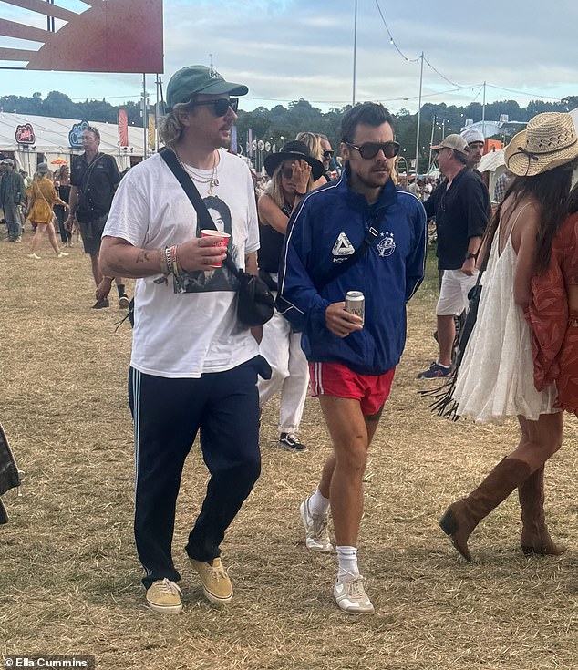 The former One Direction star, 31, partied into the early hours with pals at Worthy Farm on Saturday (pictured), where he was seen getting very close to the 28-year-old producer