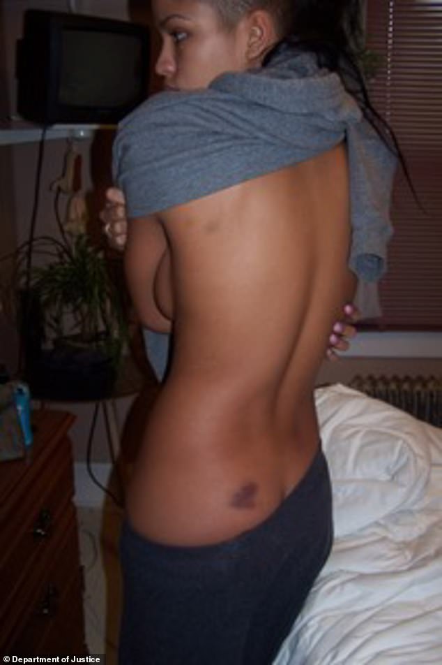 Cassie is seen with bruises on her body in evidence image