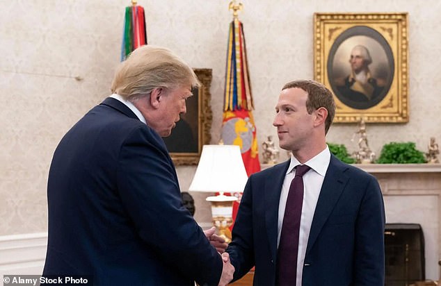 Sources said military officials were concerned that Zuckerberg didn't have the security clearance to attend the meeting (Pictured: Trump meeting with Zuckerberg at the White House in 2019)