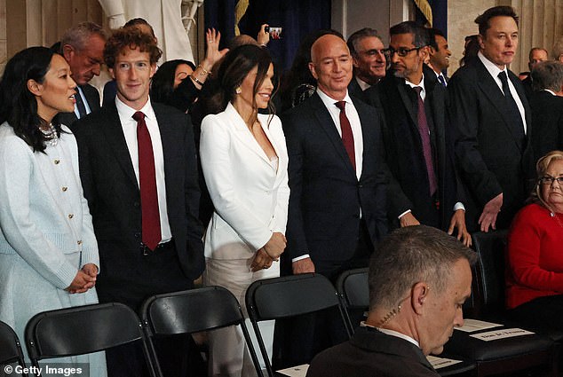 Zuckerberg was seen with Amazon founder Jeff Bezos, Google CEO Sundar Pichai, and Tesla CEO Elon Musk to support Trump during his inauguration
