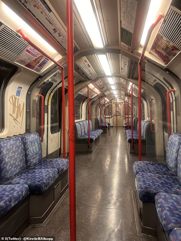 The photo, shared on X/Twitter, showed a 'totally empty' carriage on a Central Line train