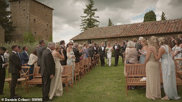 The emotional video shows Shayna Sweeney, 29, of Jacksonville Beach, Florida, preparing to tie the knot at Castello Di Ristonchi in Pelago, Italy